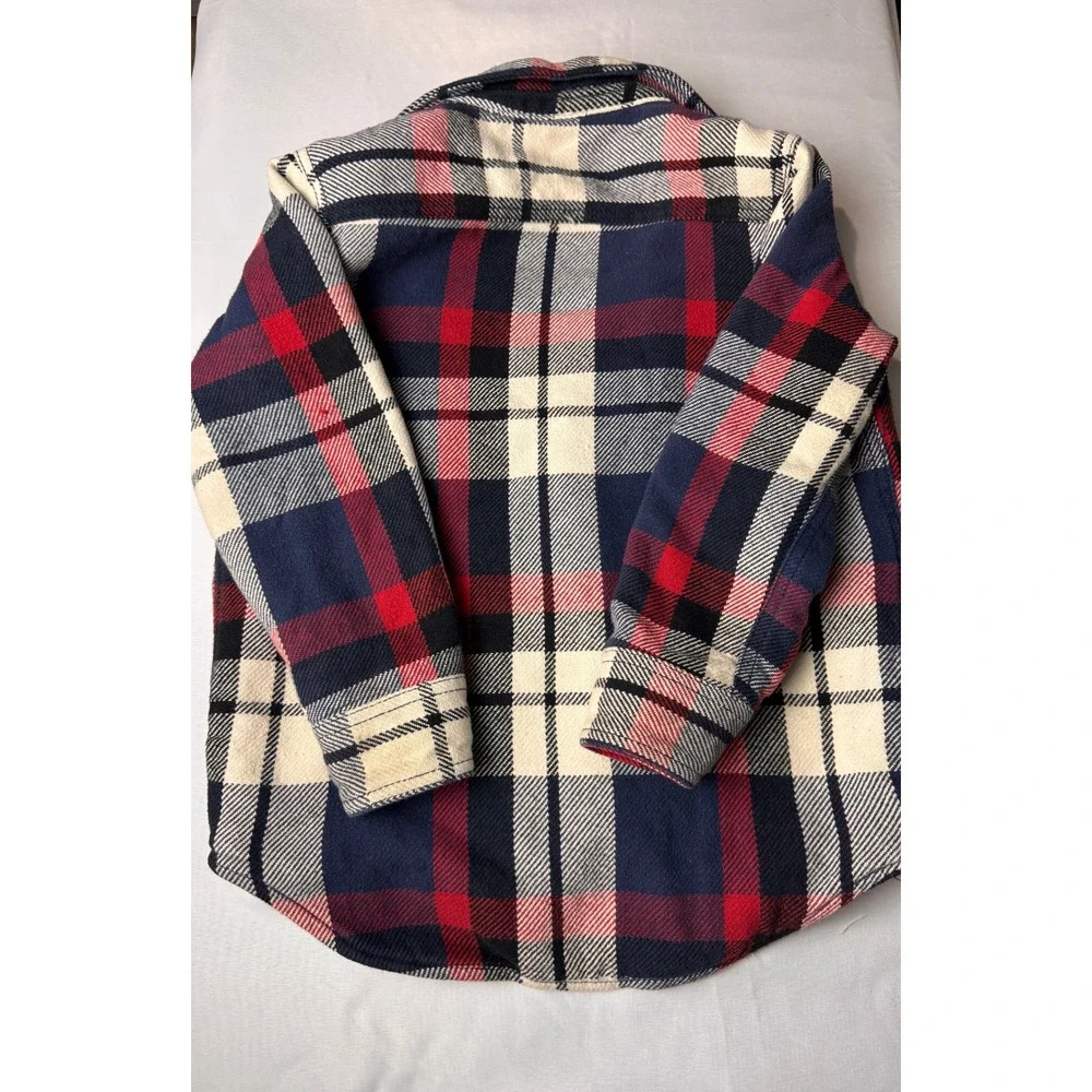 Gap Kids Boys Red Navy Blue Plaid Sherpa Lined Flannel Shirt Jacket 6-7
